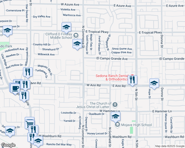 map of restaurants, bars, coffee shops, grocery stores, and more near 138 Scarlett View Avenue in North Las Vegas