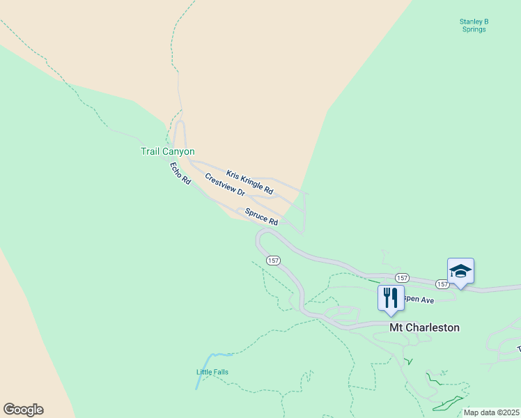map of restaurants, bars, coffee shops, grocery stores, and more near 311 Crestview Drive in Mount Charleston