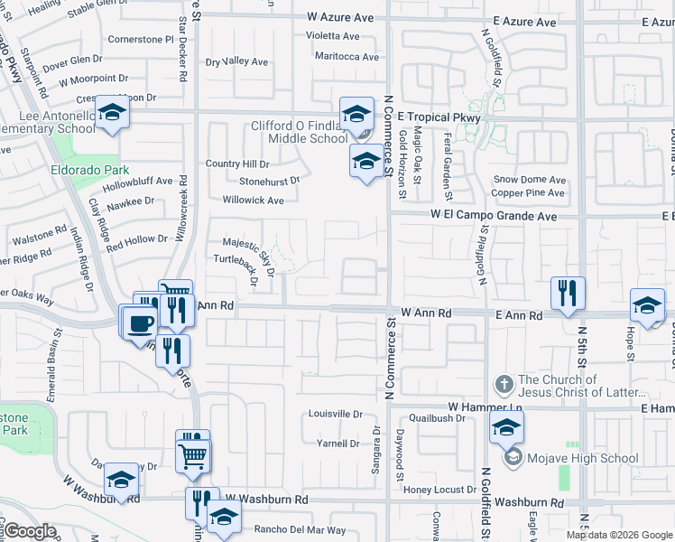 map of restaurants, bars, coffee shops, grocery stores, and more near 5629 North Lookout Crest Street in North Las Vegas