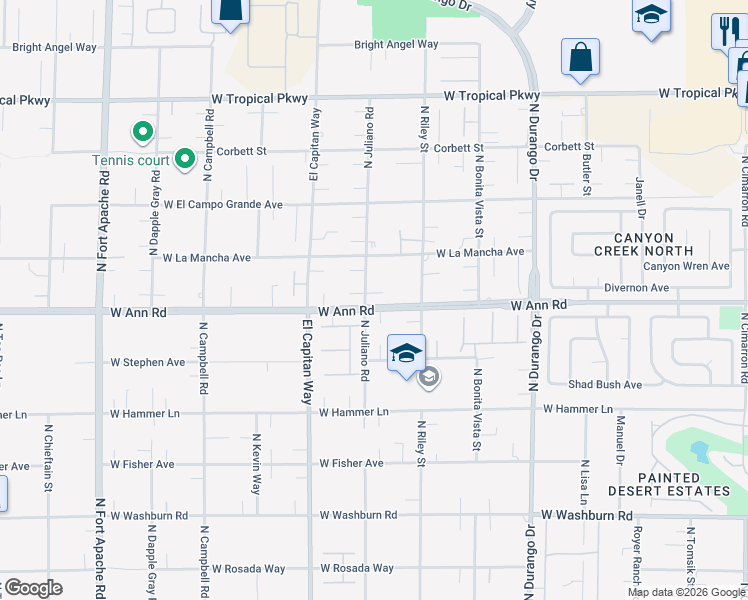 map of restaurants, bars, coffee shops, grocery stores, and more near 5610 North Juliano Road in Las Vegas