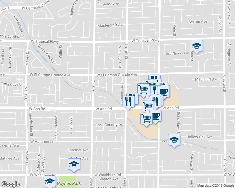 map of restaurants, bars, coffee shops, grocery stores, and more near 3378 Prow Court in North Las Vegas