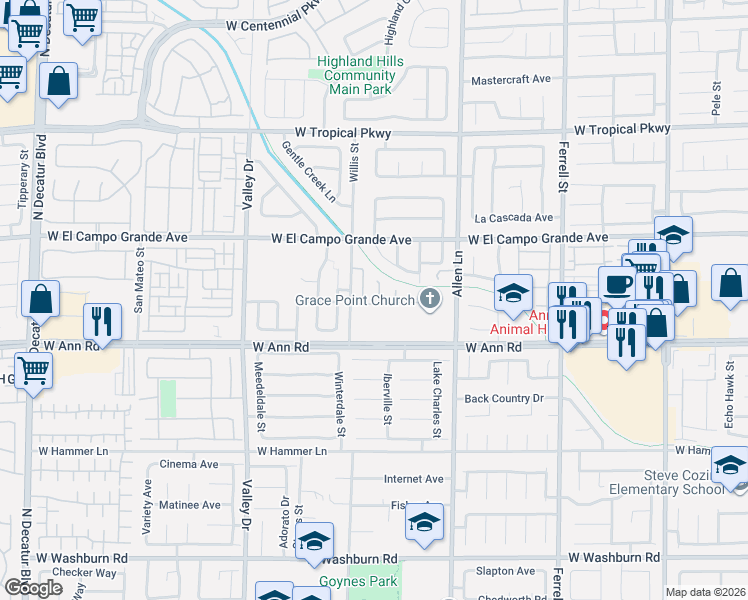 map of restaurants, bars, coffee shops, grocery stores, and more near 5708 Wishing Coin Court in North Las Vegas