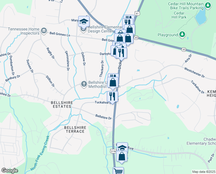 map of restaurants, bars, coffee shops, grocery stores, and more near 3736 Dickerson Pike in Nashville