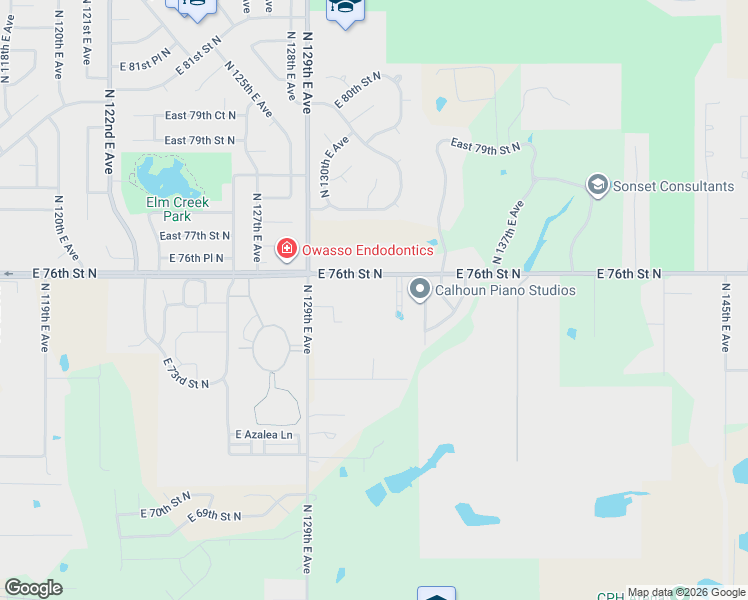 map of restaurants, bars, coffee shops, grocery stores, and more near 13113 E 73rd Street North in Owasso