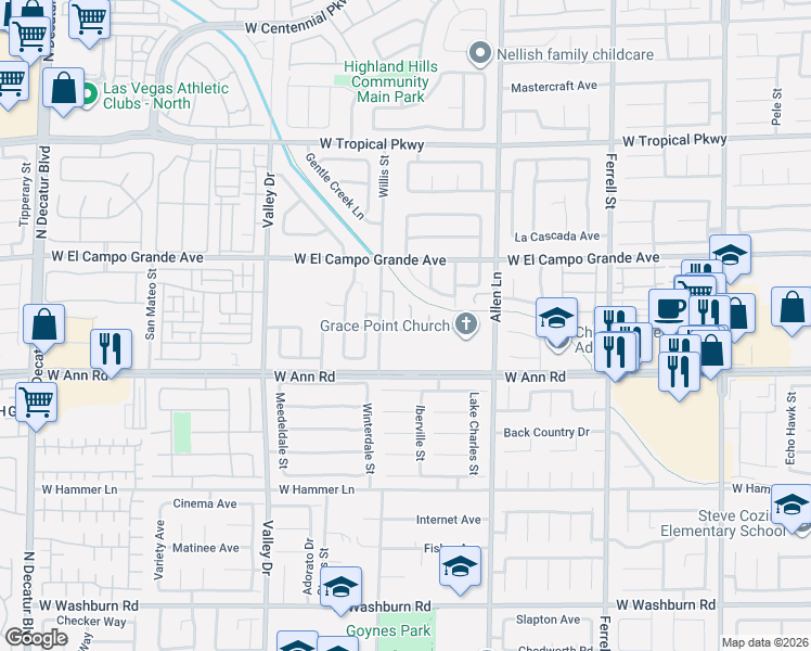map of restaurants, bars, coffee shops, grocery stores, and more near 5708 Wishing Coin Court in North Las Vegas