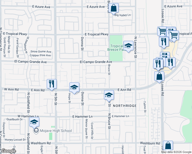map of restaurants, bars, coffee shops, grocery stores, and more near 1030 Cliff Castle Avenue in North Las Vegas