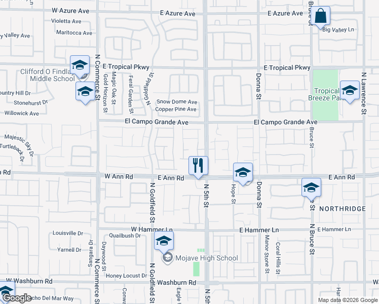 map of restaurants, bars, coffee shops, grocery stores, and more near 415 Carsin Wayne Avenue in North Las Vegas