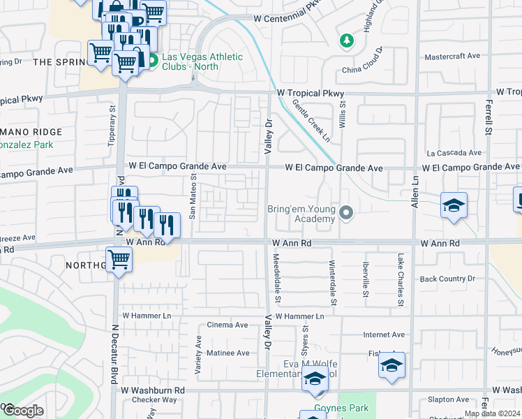 map of restaurants, bars, coffee shops, grocery stores, and more near 5656 Ancient Agora Street in North Las Vegas