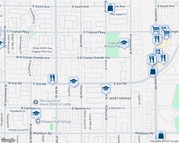 map of restaurants, bars, coffee shops, grocery stores, and more near 1010 Cliff Castle Avenue in North Las Vegas