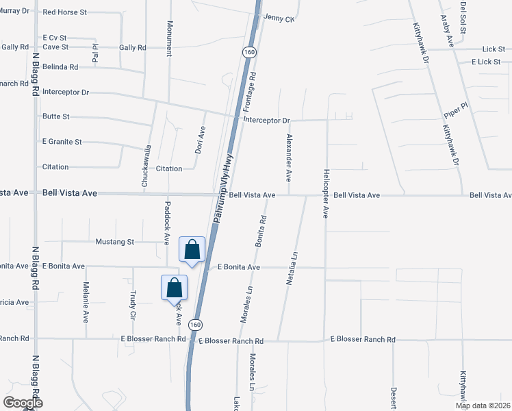 map of restaurants, bars, coffee shops, grocery stores, and more near 2 West Bell Vista Avenue in Pahrump