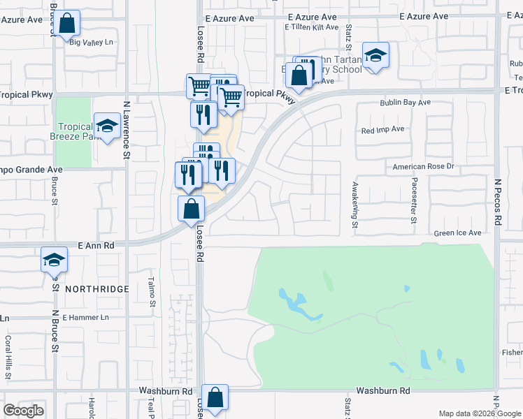 map of restaurants, bars, coffee shops, grocery stores, and more near 2637 East Cliff Lodge Avenue in North Las Vegas