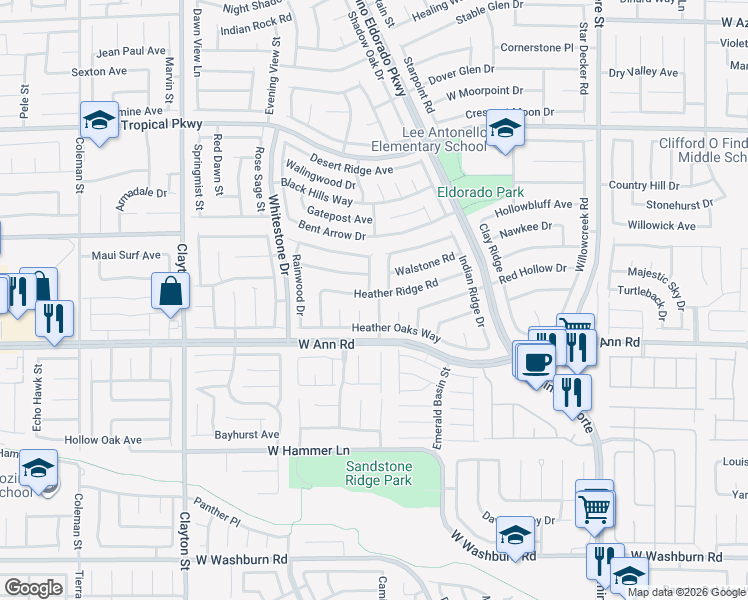 map of restaurants, bars, coffee shops, grocery stores, and more near 5620 Farpoint Road in North Las Vegas