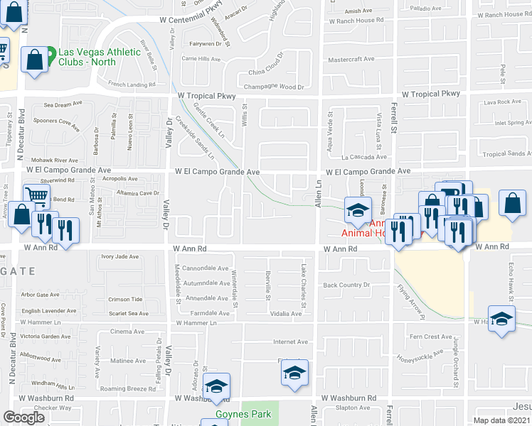 map of restaurants, bars, coffee shops, grocery stores, and more near 5708 Wishing Coin Court in North Las Vegas