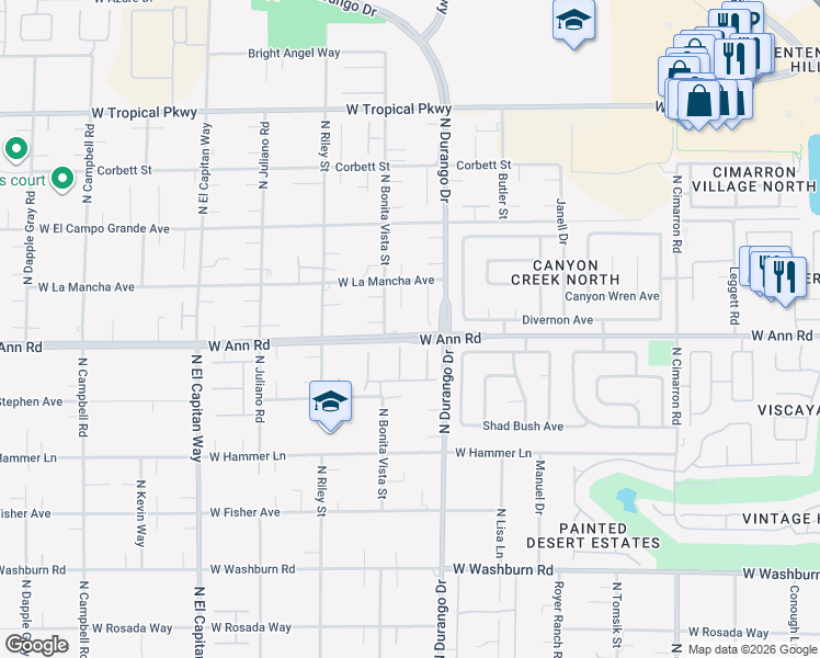 map of restaurants, bars, coffee shops, grocery stores, and more near 5569 Holcomb Bridge Court in Las Vegas