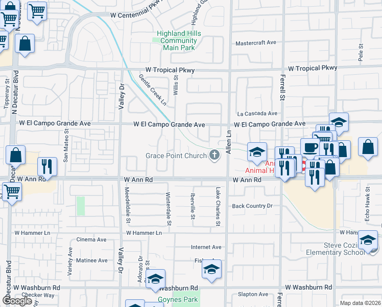 map of restaurants, bars, coffee shops, grocery stores, and more near 5708 Wishing Coin Court in North Las Vegas