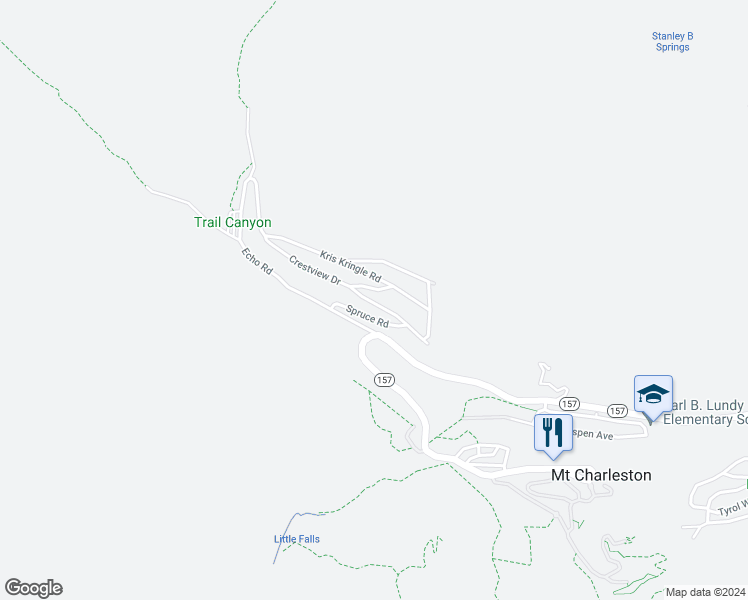map of restaurants, bars, coffee shops, grocery stores, and more near 306 Crestview Drive in Mount Charleston