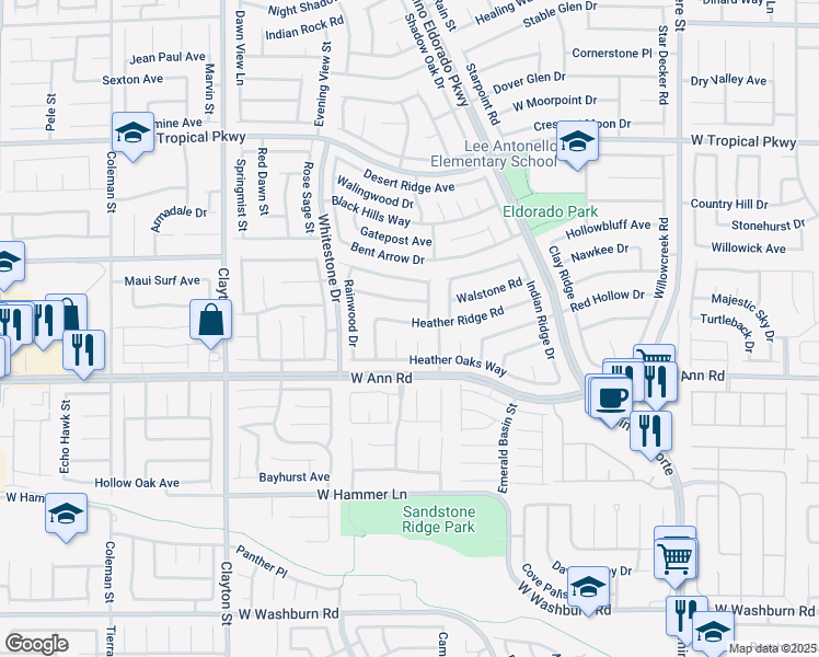 map of restaurants, bars, coffee shops, grocery stores, and more near 1631 Heather Ridge Road in North Las Vegas