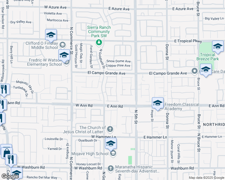 map of restaurants, bars, coffee shops, grocery stores, and more near 5658 Adobe Jack Street in North Las Vegas