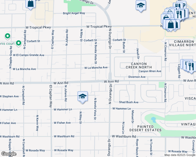 map of restaurants, bars, coffee shops, grocery stores, and more near 8480 West Ann Road in Las Vegas
