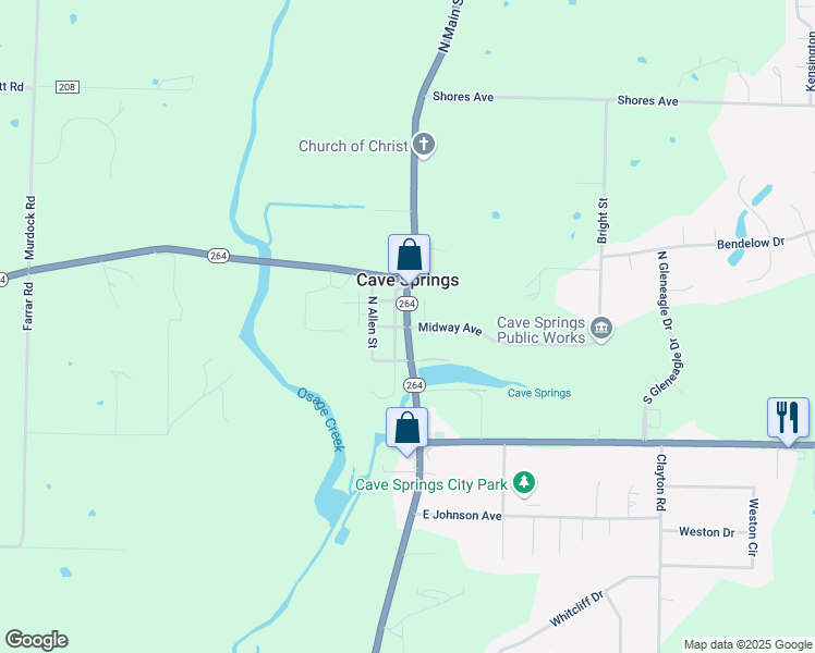 map of restaurants, bars, coffee shops, grocery stores, and more near 137 Arkansas 112 in Cave Springs