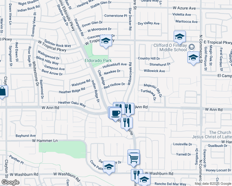 map of restaurants, bars, coffee shops, grocery stores, and more near 1015 Red Hollow Drive in North Las Vegas