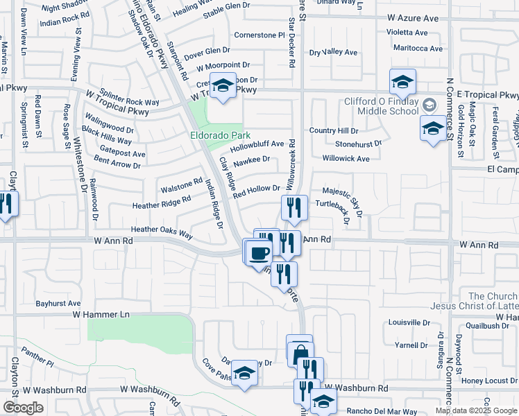 map of restaurants, bars, coffee shops, grocery stores, and more near 1015 Red Hollow Drive in North Las Vegas