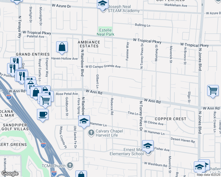 map of restaurants, bars, coffee shops, grocery stores, and more near 5627 Lusitano Street in Las Vegas