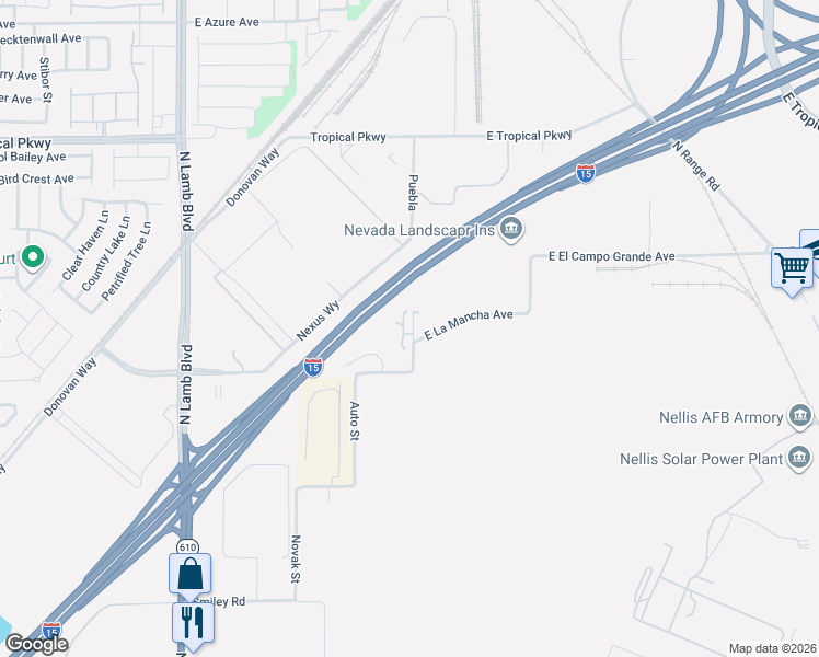 map of restaurants, bars, coffee shops, grocery stores, and more near 5675 Puebla Street in Las Vegas