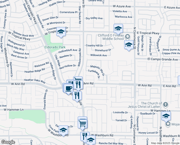 map of restaurants, bars, coffee shops, grocery stores, and more near 721 Turtleback Drive in North Las Vegas