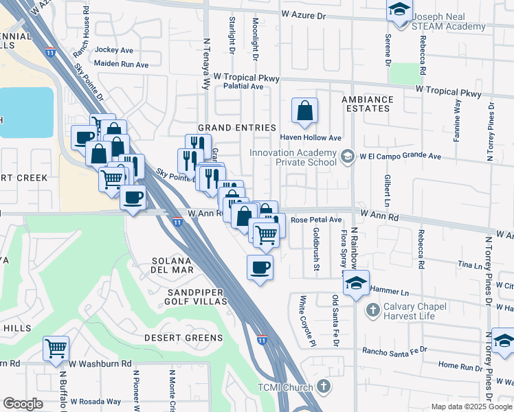 map of restaurants, bars, coffee shops, grocery stores, and more near 7025 Dramatic Way in Las Vegas