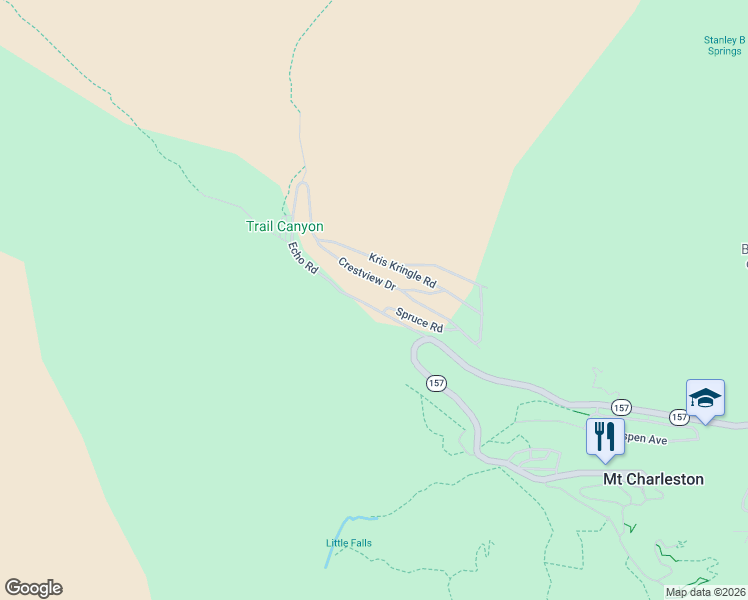 map of restaurants, bars, coffee shops, grocery stores, and more near 368 Crestview Drive in Mount Charleston