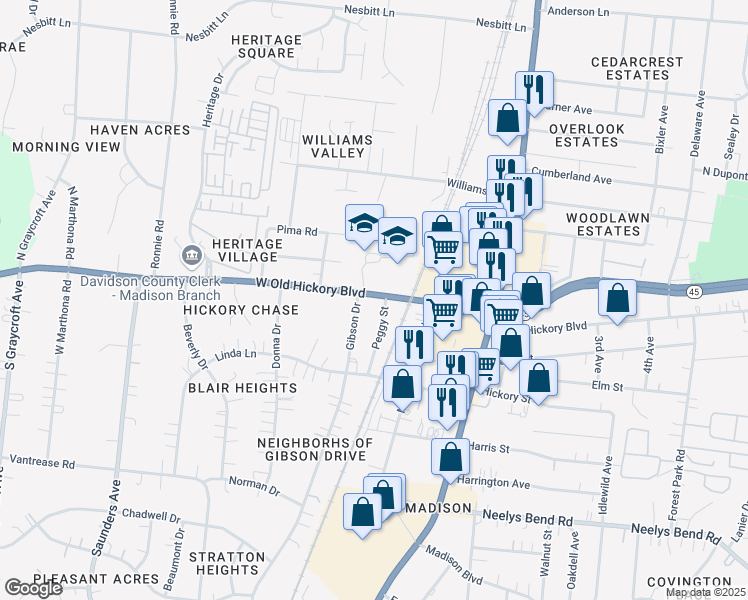 map of restaurants, bars, coffee shops, grocery stores, and more near 300 West Old Hickory Boulevard in Nashville