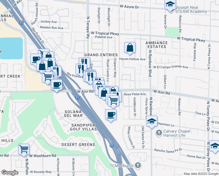 map of restaurants, bars, coffee shops, grocery stores, and more near 7025 Dramatic Way in Las Vegas