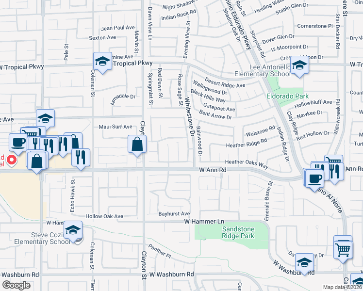 map of restaurants, bars, coffee shops, grocery stores, and more near 5648 Deer Run Court in North Las Vegas