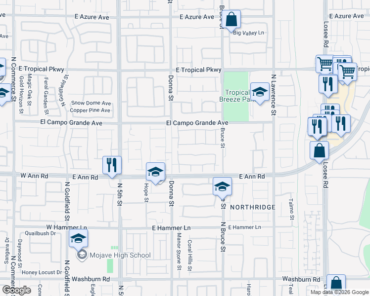 map of restaurants, bars, coffee shops, grocery stores, and more near 1001 Crystal Grotto Ave in North Las Vegas