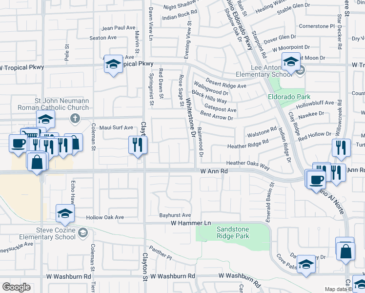 map of restaurants, bars, coffee shops, grocery stores, and more near 5648 Deer Run Court in North Las Vegas