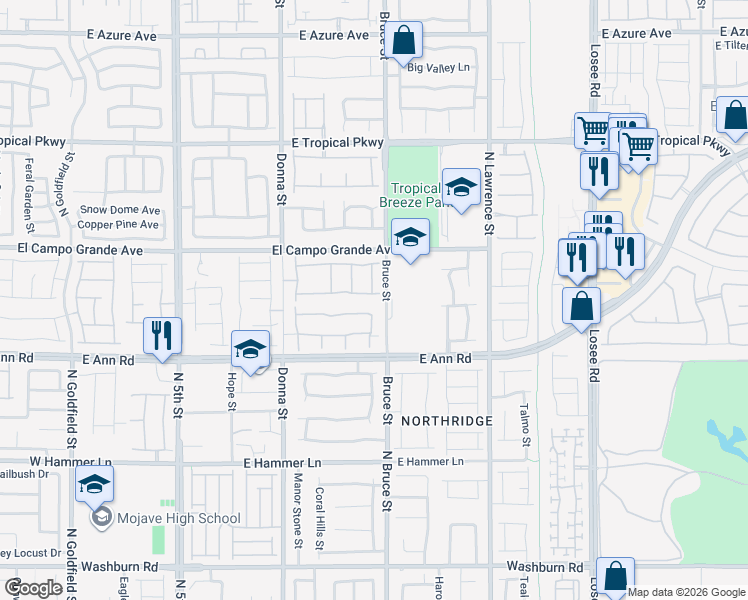 map of restaurants, bars, coffee shops, grocery stores, and more near 1213 Crystal Grotto Ave in North Las Vegas