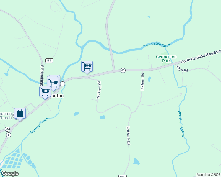 map of restaurants, bars, coffee shops, grocery stores, and more near 1083 Red Bank Road in Germanton