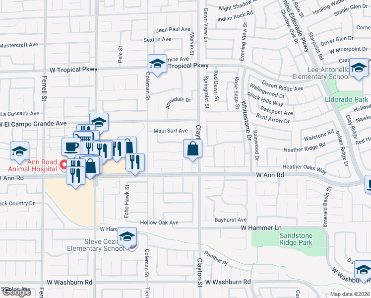 map of restaurants, bars, coffee shops, grocery stores, and more near 2102 Stone Well Road in North Las Vegas