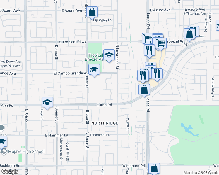 map of restaurants, bars, coffee shops, grocery stores, and more near 5716 Breezy Wind Court in North Las Vegas