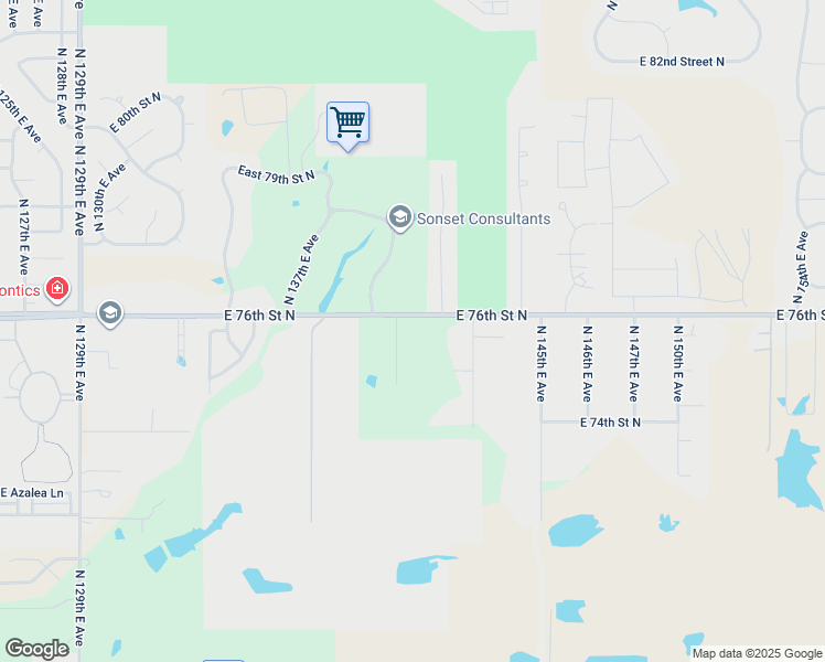 map of restaurants, bars, coffee shops, grocery stores, and more near 14011 East 76th Street North in Owasso