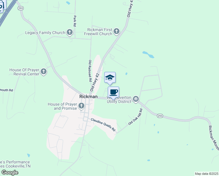 map of restaurants, bars, coffee shops, grocery stores, and more near 631 Rickman Monterey Highway in Rickman