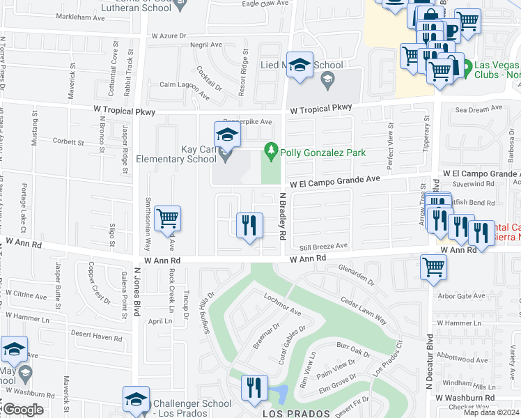 map of restaurants, bars, coffee shops, grocery stores, and more near 5421 Blue Tropic Avenue in Las Vegas