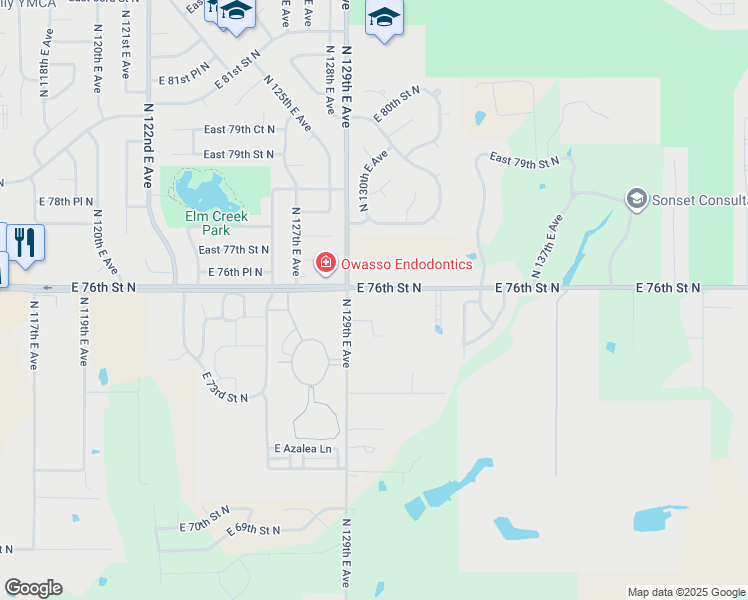 map of restaurants, bars, coffee shops, grocery stores, and more near 12922 East 76th Street North in Owasso