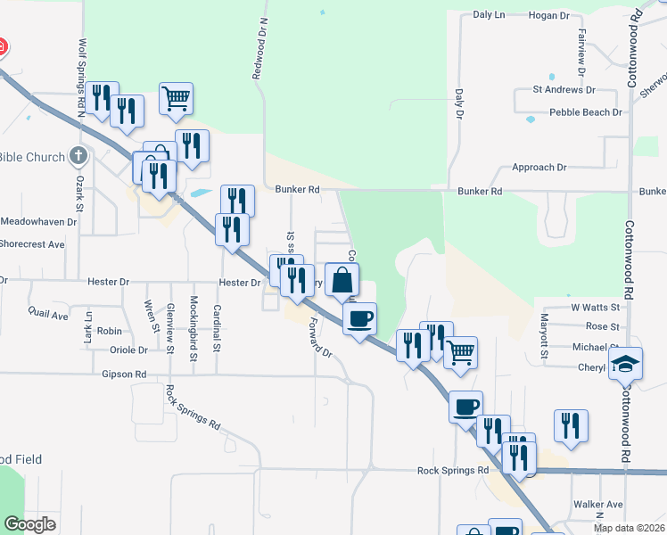 map of restaurants, bars, coffee shops, grocery stores, and more near 107 Connie Avenue in Harrison
