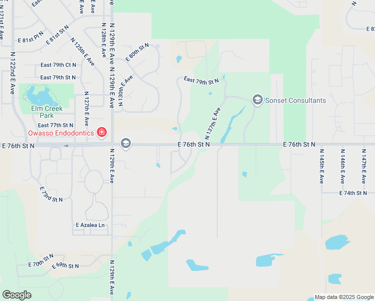 map of restaurants, bars, coffee shops, grocery stores, and more near 7525 North 134th East Place in Owasso