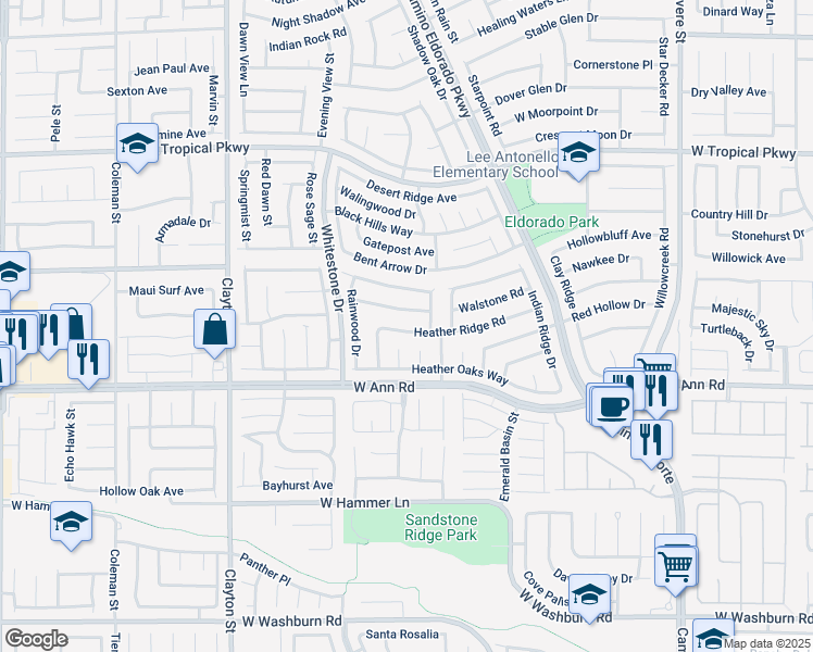 map of restaurants, bars, coffee shops, grocery stores, and more near 1642 Heather Ridge Road in North Las Vegas
