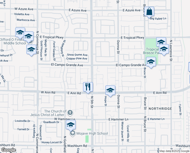 map of restaurants, bars, coffee shops, grocery stores, and more near 5713 Scarlet Rock Street in North Las Vegas