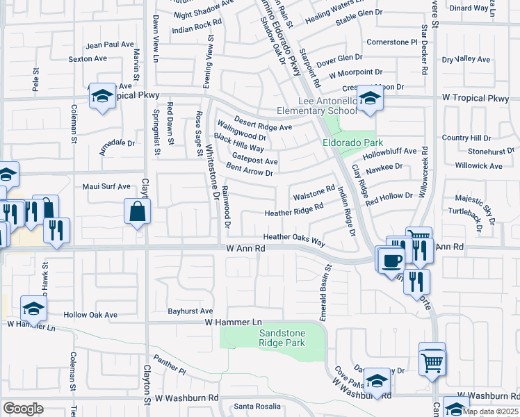 map of restaurants, bars, coffee shops, grocery stores, and more near 1642 Heather Ridge Road in North Las Vegas