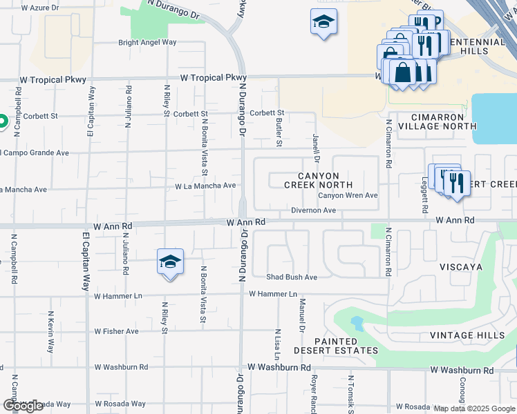 map of restaurants, bars, coffee shops, grocery stores, and more near 5604 Silver Belle Street in Las Vegas